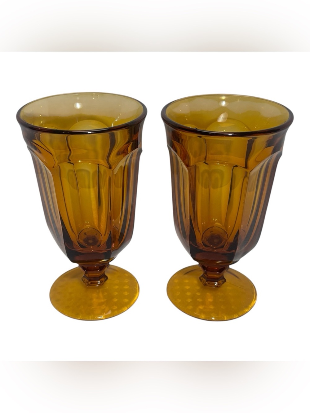 Imperial Glass Old Williamsburg Amber Iced Tea Goblets Set of 2 Honey Gold Brown